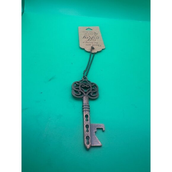 Decorative Vintage-Style Skeleton Key Bottle Opener With Heart Tag & Chain - Picture 1 of 2